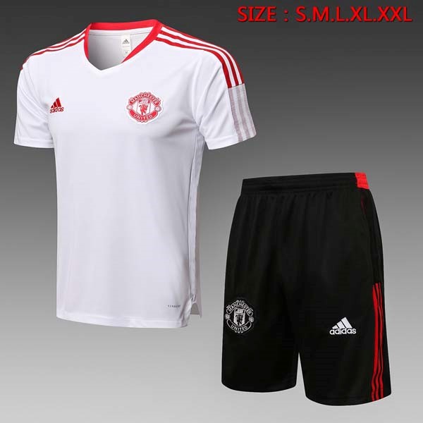 Trainingsshirt Manchester United Komplett Set 2022 Weiß Schwarz